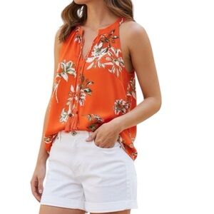 Rose + Olive Orange Floral Sleeveless Top Size XS
